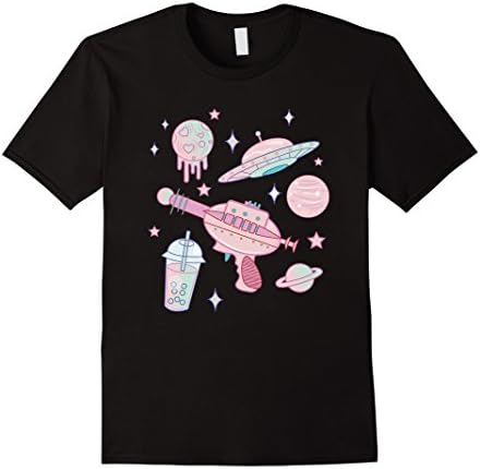 Mens Alien Babe Pastel Goth Kawaii Tee Large Black