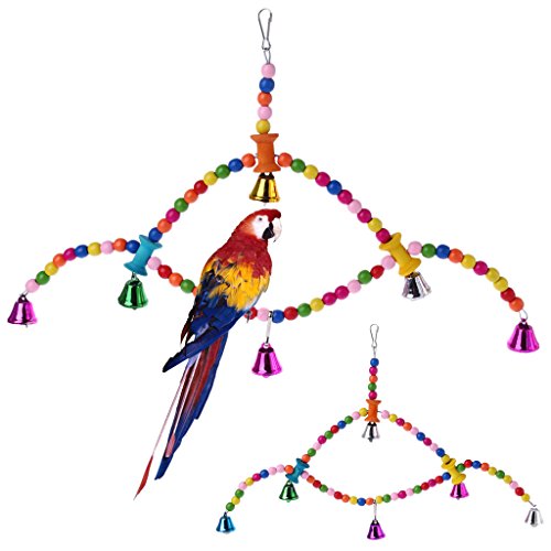 Onpiece Colorful Beaded Wood Bird Cage Swing Toy Parrot Finch Cage Perch Hanging Chew Toys