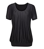Solatin Women's Short Sleeve Scoop Neck Pleated Front Fitted Blouse T-shirt