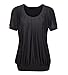 Solatin Women's Short Sleeve Scoop Neck Pleated Front Fitted Blouse T-shirt