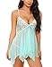 Ababoon Women Lingerie Lace Babydoll V neck Asymmetrical Sleepwear Strap Chemise,Green,X-Large
