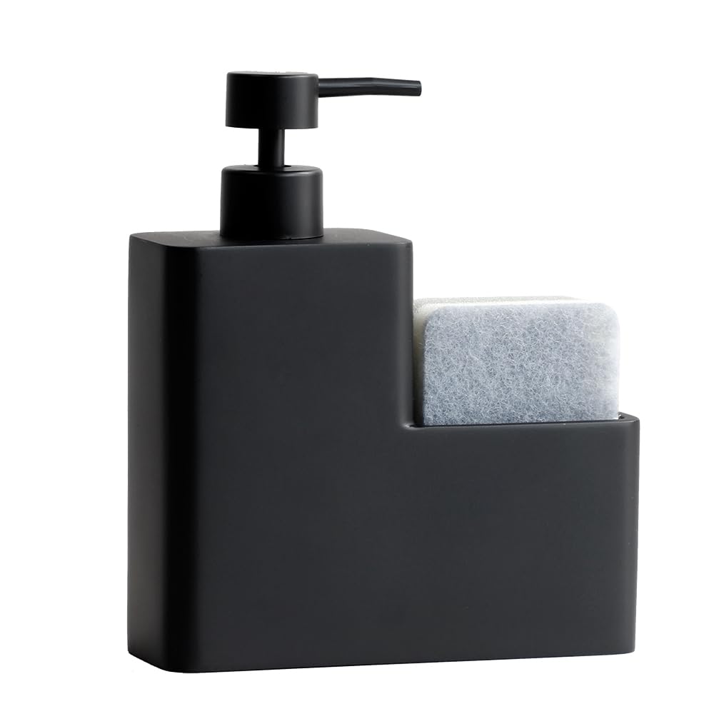 NLEZIZ Soap Dispenser Black, Dishwasher Soap Dispenser Capacity: 450 ml, Sink, Bathroom Decoration, Resin, 16.3 x 5.5 x 19 cm (Black), ZW2023700