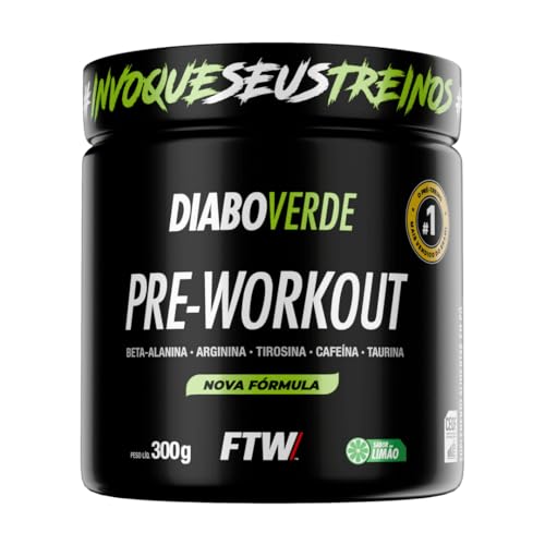 Pré Treino Pre Workout DIABO VERDE Pote 300g Sabor Limão FTW - Suplemento Com Cafeína, Aminoácidos Beta‑Alanina e Arginina para Treinos e Atividades Físicas