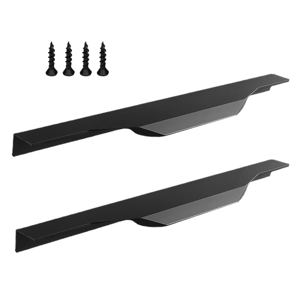 Photo 1 of 24 Inch Black Finger Edge Pull 2 Pack Cabinet Door Handles Aluminum Alloy Concealed Wardrobe Handle Hidden Invisible Furniture Long Strip Pull for Home Kitchen Bedroom Drawer, Matte 600mm with Screws