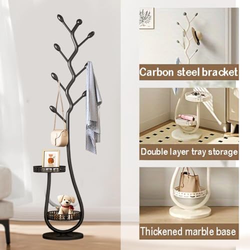 Metal Standing Coat Rack, Small Space Coat Freestanding Hanger Coat Stand with Natural Metal Base & 8 Hooks, Tree-Shaped Coat Rack for Entryway, Hallway, Bedroom, can Hang Clothes, Hats (Black)