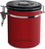 Mixpresso Stainless Steel Airtight Coffee Container with Date Tracking I For All Types Of Coffee | Vacuum Sealed Airtight Container stainless steel coffee jar | Capacity-16 Ounces I Coffee Vault (RED)
