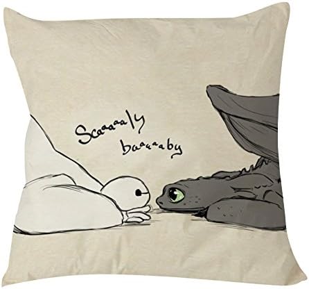 ABartonArtsale Baymax and Toothless Scaly Bab b711 Waterproof and stain-resistant Interior beautifully decorated cotton pillow 18 x 18 inches