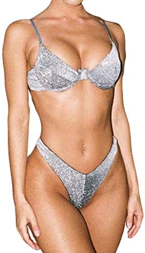 Masun Women Sexy Swimsuit Silver Silk Bikini Set Beachwear Women's Swimsuit Silver Silk Bikini Suit Beachwear