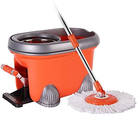 Arevo Rocket Wet Spin Mop and Bucket with Foot Operated Easy Wring System and Washable Microfiber Cloth Broom