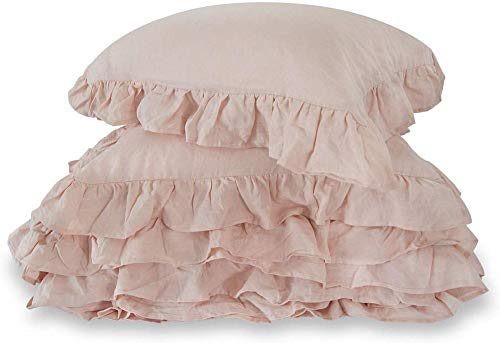 meadow park Stone Washed French Linen Duvet Cover Set 3 Pieces- Super Soft, King Size 104 inches x 94 inches - Shams 20 inches x 36 inches, Ruffled Style - Button Closure - Corner Ties, Pale Pink - Thumbnail 6