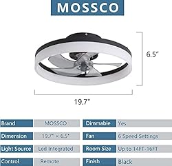 19.6" Ceiling Fans With Lights, Semi-enclosed Flush