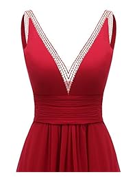 Vestido largo de gasa con cuello en V para dama de honor, vestido de fiesta