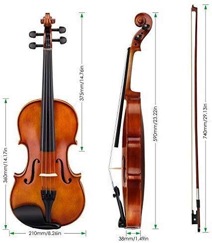 Mugig Violin, Solidwood Ebony Fitted with Hard Case, with Violin Bow, Rosin and Extra Strings, Suitable for Beginners and Students (4/4, Full-size)