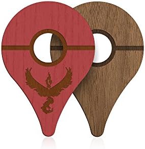 POKEWARES Shield Combo Set for Go Plus - Collect Them All - Slim Genuine Wood - Peel-N-Stick (Valor Red Skin and Premium Walnut Skin)