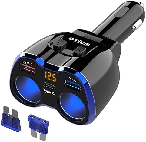Otium シガーソケット 2連150w Qc3 0急速充電 カーチャージャー 車載充電器 12v 24v車兼用 シガーライター分配器 ソケットが独立 スイッチ搭載 15aヒューズ交換可能 首強化 配線不要 電圧測定
