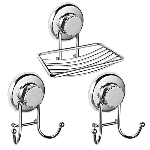 Soap Dish Suction Cup Hooks,IELECMG Bar Soap Sponge Holder Vacuum Bathroom Hooks Stainless Steel Shower Hooks for Bath Robe, Loofah,Soap Holder Towel Hooks for Kitchen Bathrooms