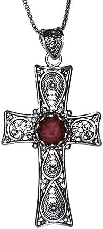 Sterling Silver Rhodonite Filigree Cross on Chain