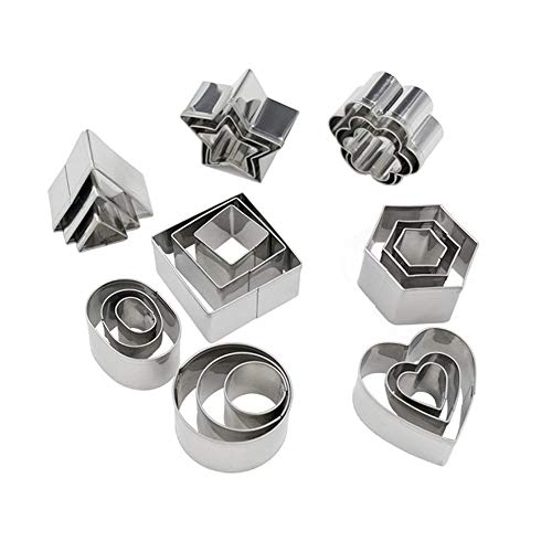 Seacity Stainless Steel Cookie Biscuit Cutter Set with 24 PCSï¼ŒMini Geometric Shaped Fondant Molds Include Star Shape, Heart Shape, Flowers Shape and Geometric Shape Pastry Cutter Mousse Cake Molds