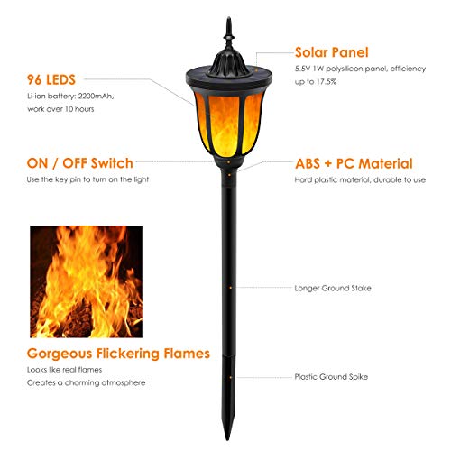 ALOVECO Solar Torch Lights, Waterproof Flickering Flames Torches Lights Solar Spotlights Outdoor Landscape Decoration Lighting Auto On/Off Security Torch Light for Garden Patio Yard (2Pack)