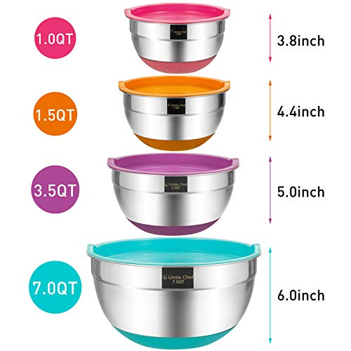 Mixing Bowls with Airtight Lids, 4 Piece Stainless Steel Large NonSlip