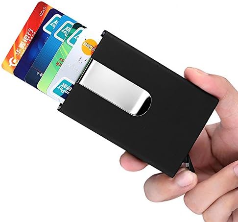 RFID Blocking Credit Card Holder, Stainless Steel Case Slim Wallet for Business Cards, Credit Cards and Driver License, Black