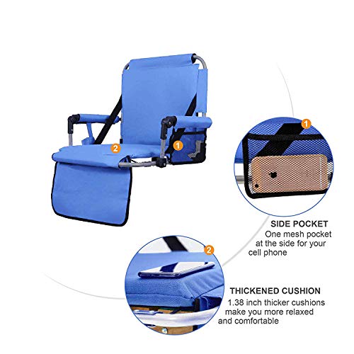 CAMPING WORLD Portable Folding Stadium Seat Cushion Chair for Bleachers with Back, Arm Rest Set of 2- Blue