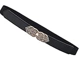 Glamorstar Vintage Peach Heart Buckle Elastic Waistband Cinch Skinny Thin Belt Black