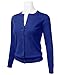 Women's Round Neck Lightweight Knit Ribbed Hem Cardigan with Translucent Gem Buttons RoyalBlue L