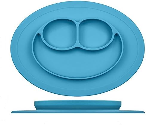 Silicone Placemat for Babies, Toddlers and Kids,Dinner Dish, 100% Food Grade Silicon, BPA Free, Dishwasher Safe, Non-Slip, Portable Roll Up Restaurant Food Mat plate (Blue)
