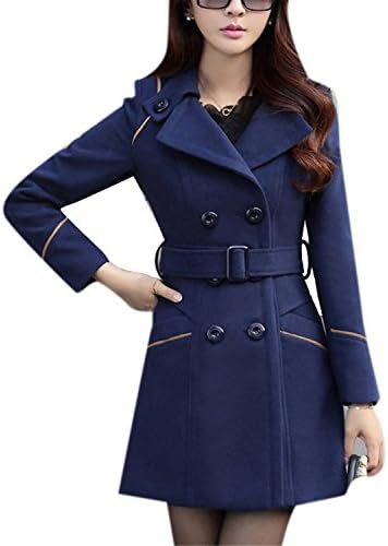 Labaqiangj Women's New Style Winter Dress-Coats Slim Long Woolen Pea Coat BlueL = US 4-6