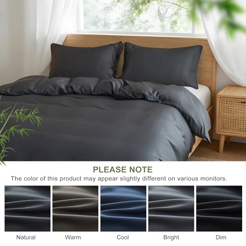 Simple&Opulence Duvet Cover King Size 100% Viscose Derived from Bamboo, 3 PCS Pure Breathable Cooling Silky Soft Bedding for Hot Sleepers Moisture-Wicking Comforter Cover Set, Dark Grey