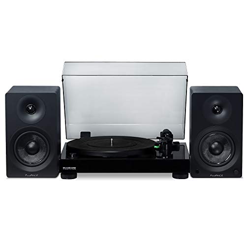 Fluance Elite High Fidelity Vinyl Turntable – Diamond Stylus, Belt Drive, Built-in Preamp with Ai40 5″ Powered Bookshelf Speakers – 70W Class D Amplifier & aptX Bluetooth – Piano Black (RT81TAI40)