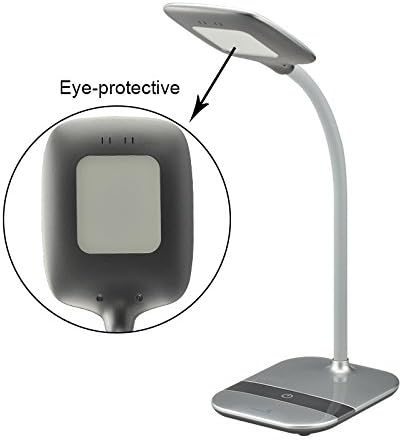 Premer PM-L610 Table Lamp - Dimmable LED Desk Lamp in 3 Brightness Levels With Eye-Caring Panel Gooseneck Design &amp; Touch-sensitive Switch - 6W, Noble Sliver