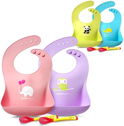 Single Set of 2 Waterproof Silicone Baby Bib Light Weight Comfortable Easy Wipe Clean (Pink/Purple)