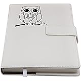 The Owl Refillable Writing Journal | Faux Leather Cover, Magnetic Clasp + Pen Loop | Blank Notebook | 200 Lined Pages, 5 x 8 Inches for Travel, Personal, Poetry | White | The Amazing Office