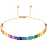 Agriajun Handmade Boho Seed Bead Friendship Strand Bracelets for Women Charm Adjustable Couples String Rope Braided Bohemia Multicolor Beaded Bracelet Fashion Jewelry Gift