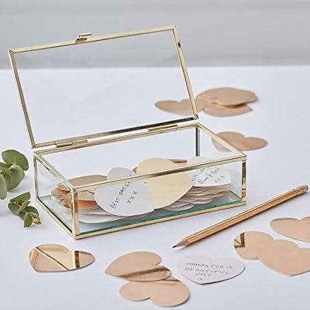 Caja de cristal para libro de visitas de boda, color dorado: Amazon.es: Hogar