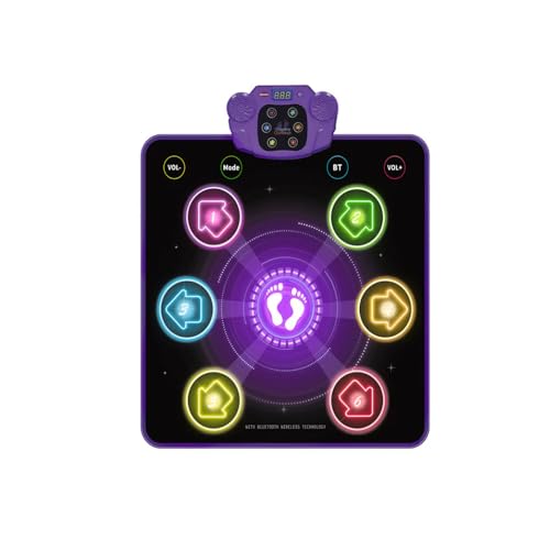 RAINPOT Saker LED Bluetooth Kids Dance Mat,Kids Electronic Dance Pad with Flashing Lights, 3 Difficulty Levels - Rechargeable Bluetooth Dance Mat Toy for Children 4-12 Years Old (6-Key Rechargeable)