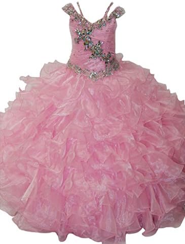 Aisha Girls Pageant Dresses Tulle Tiered Ball Gown First/Holy Communion Dresses 10 US Pink