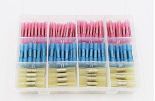 200pc Heat Shrink Electrical Wire Butt Connector Kit, Insulated Solderless Waterproof 3 Colors, cable repair extension, automotive, car and home audio, Red 22-16 AWG Blue 16-14 AWG Yellow 12-10 AWG