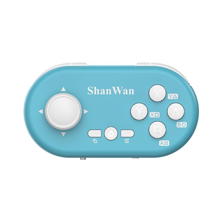 ShanWan Mini Bluetooth Game Controller, Hall Effect Joysticks, 6-Axis Gyro Sensor Wireless Gamepad for Switch/Switch 2, iOS, Android, PC,Mac, PS4, Cloud Gaming （blue）