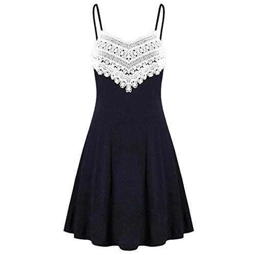 Caopixx Womens Mini Dress Crochet Lace Halter Mini Slip Dress Sleeveless T-Shirt Dresses (Asia Size L=US Size M, Black)