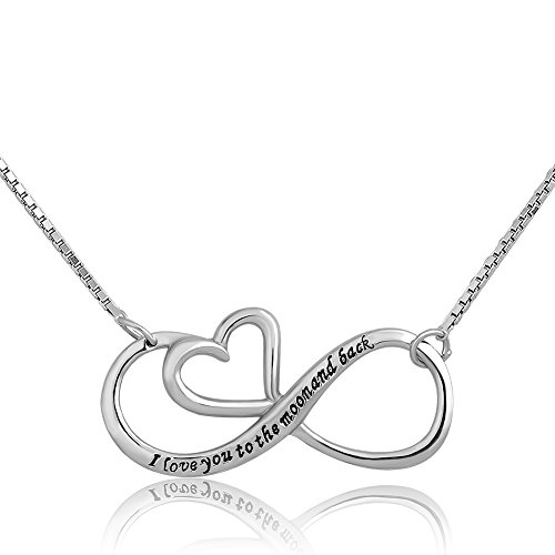 CharmsStory I Love You To The Moon And Back Sterling Silver Infinity Heart Pendant Necklaces For