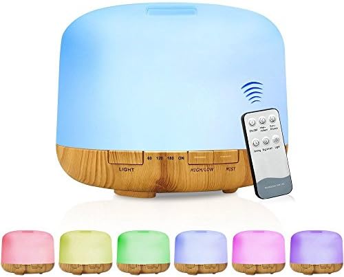 Kumiba Remote Control Wood Grain Essential Oil Diffuser 500ml Ultrasonic Aroma Cool Mist Humidifier 7 Color Light Changing 4 Timer Settings home office bedroom spa yoga (Wood with Remote Control)