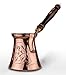 MisterCopper Thickest Premier Engraved Solid Copper Turkish Greek Arabic Coffee Pot Cezve Ibrik Briki with Wooden Handle, Thick 1 mm (Large - 11 Oz)