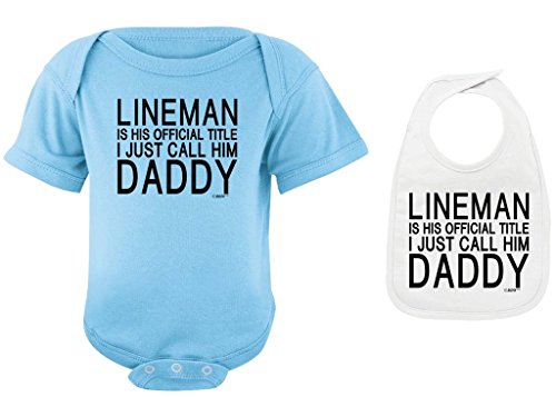 Toddler Clothes Lineman Official Title I Call Him Daddy Light Blue Bodysuit and White Bib Bundle 12 Months