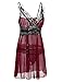 Sweetnight Women Plus Size L_5XL Lace Lingerie Set Semi Sheer Chemise Babydoll Dress with G-string (5XL, Wine Red)