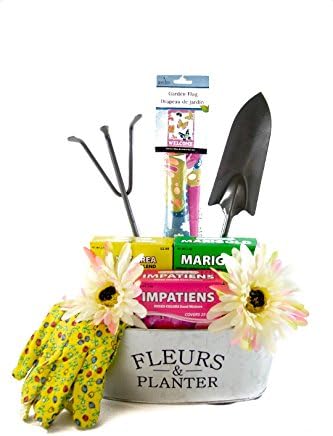 Deluxe Gardening Tools Gift Basket Set In Galvanized Flower Tin