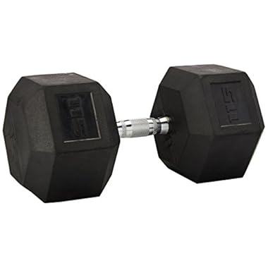 CAP Barbell Rubber Coated Hex Dumbbell with Contoured Chrome Handle, Single