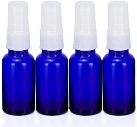 Cobalt Blue Glass Bottles, white Fine Mist Sprayers,0.6 oz Repeated filling bottle .(4 pack)